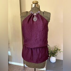 Vintage Y2K Twelfth Street Cynthia Vincent Beaded Halter Top Burgundy Boho Sz M